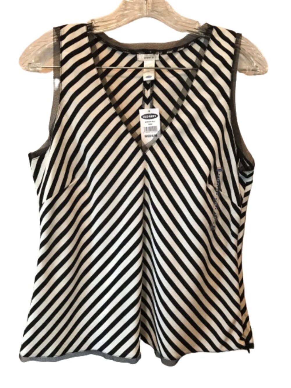 Old Navy Striped Tank Top Blouse with Trim Details Black Off White Size Medium
